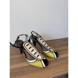 Paul Smith Colorblock Slingback Heels Yellow White Black Sz 37.5 Made in Italy